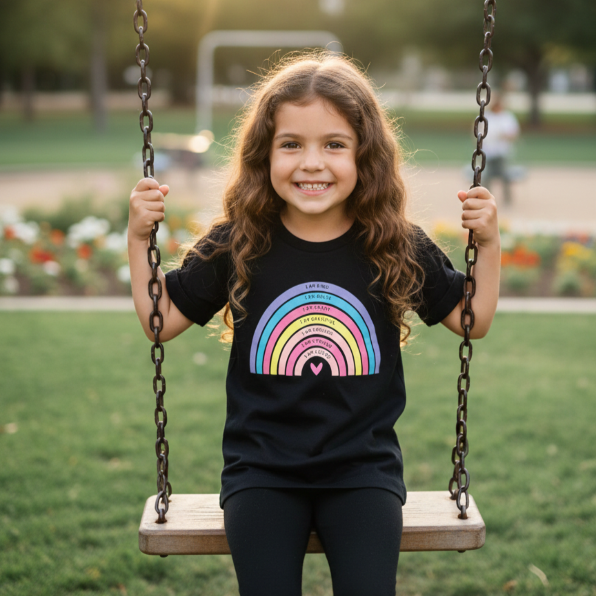 Camiseta arco-íris "I am kind, I am brave, I am smart, I am grateful, I am enough, I am strong, I am loved"