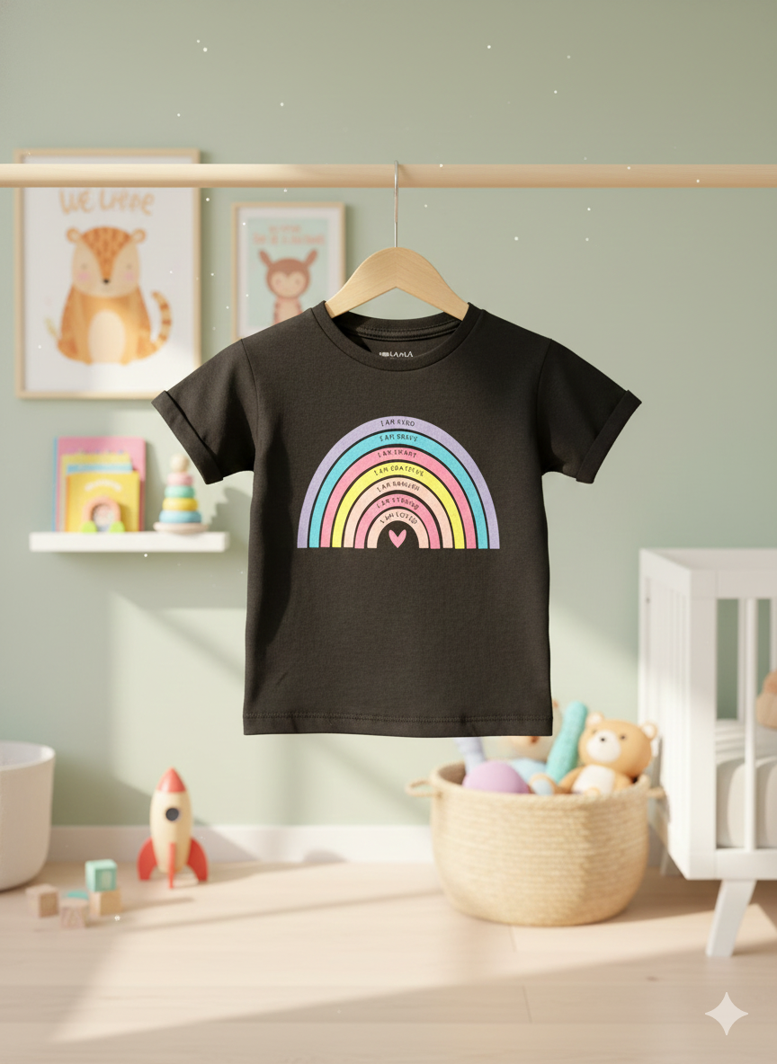 Camiseta arco-íris "I am kind, I am brave, I am smart, I am grateful, I am enough, I am strong, I am loved"